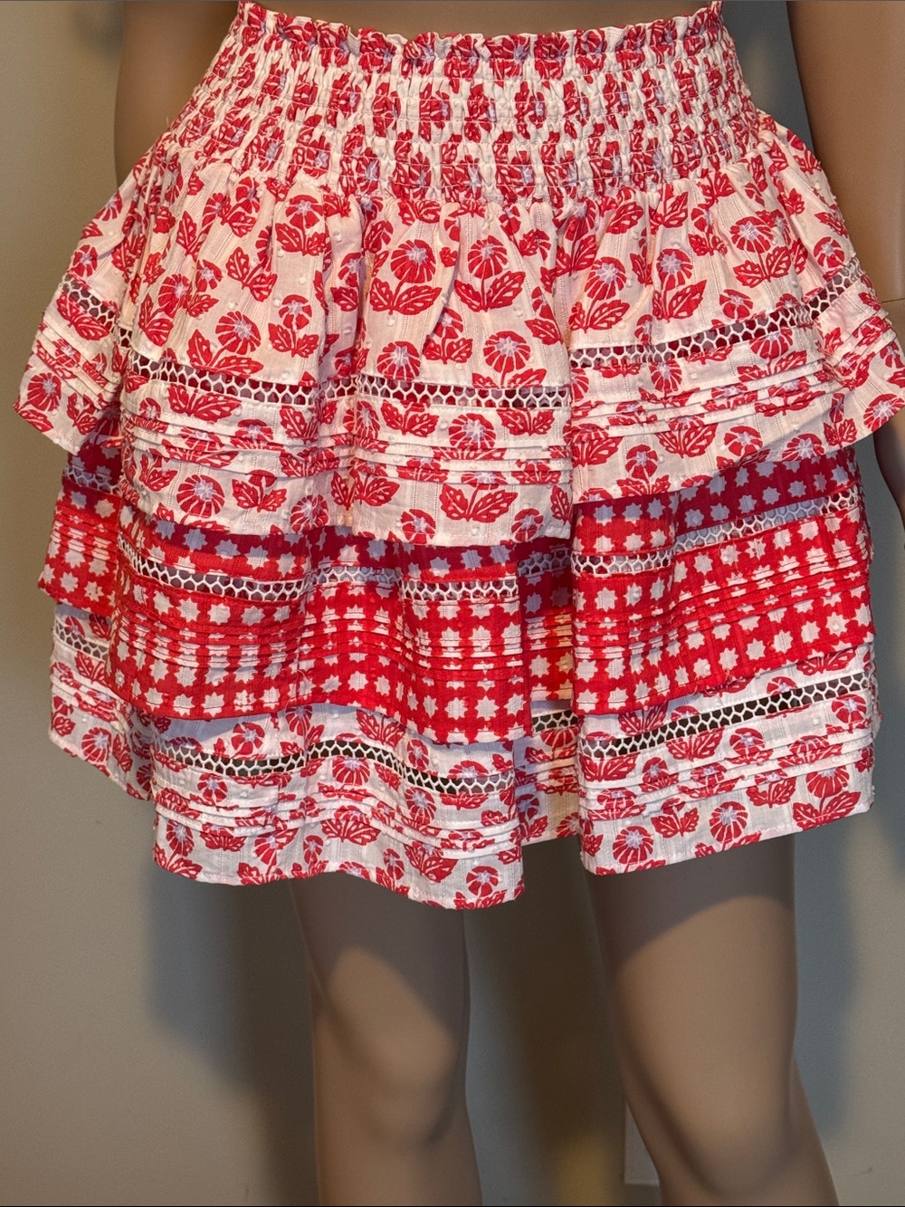 Roller Rabbit Red and White Tiered Mini Skirt